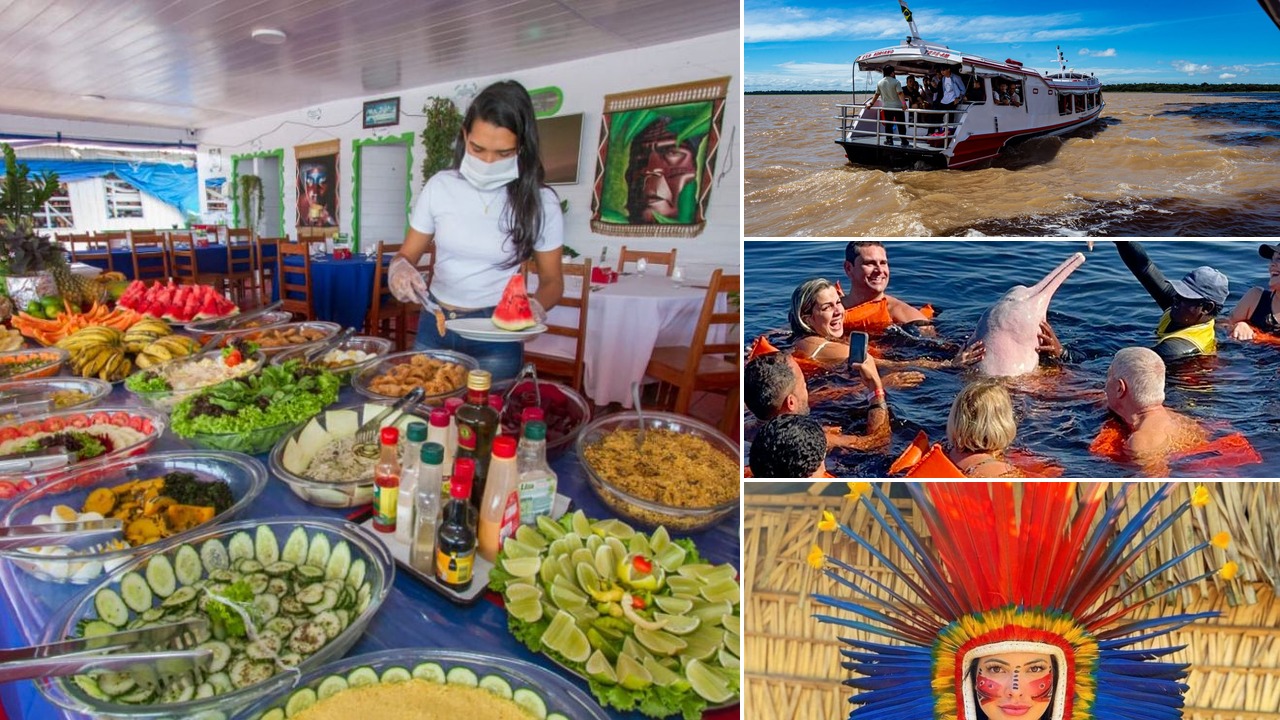 Almoço regional e interação com botos durante o Safari Amazônico Premium